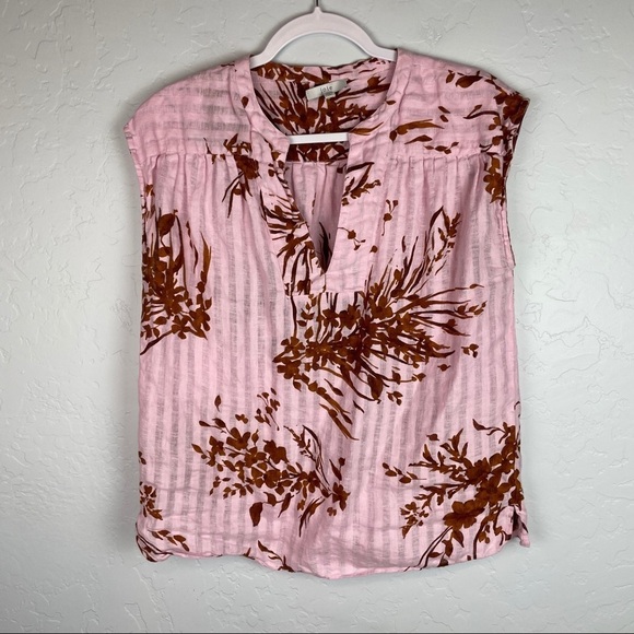 Joie Narumi Floral Sleeveless Split Neck Blouse in Fleur Disle Pink Stripe Small - Picture 2 of 5